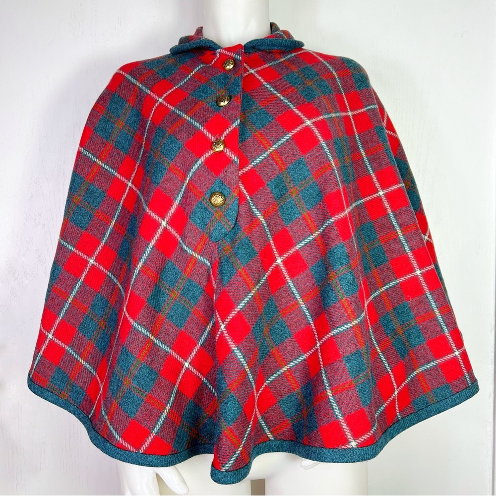 VINTAGE Bobby Brooks button up tartan plaid cape coat